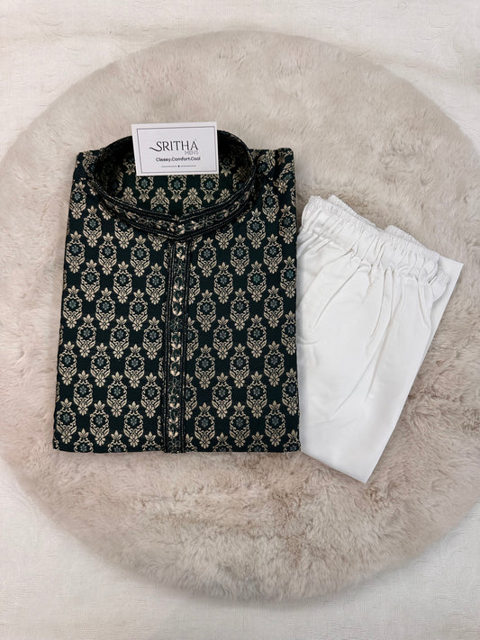 SM0126-02-03 Dark Green & Gold Jacquard with Cotton Lining Set