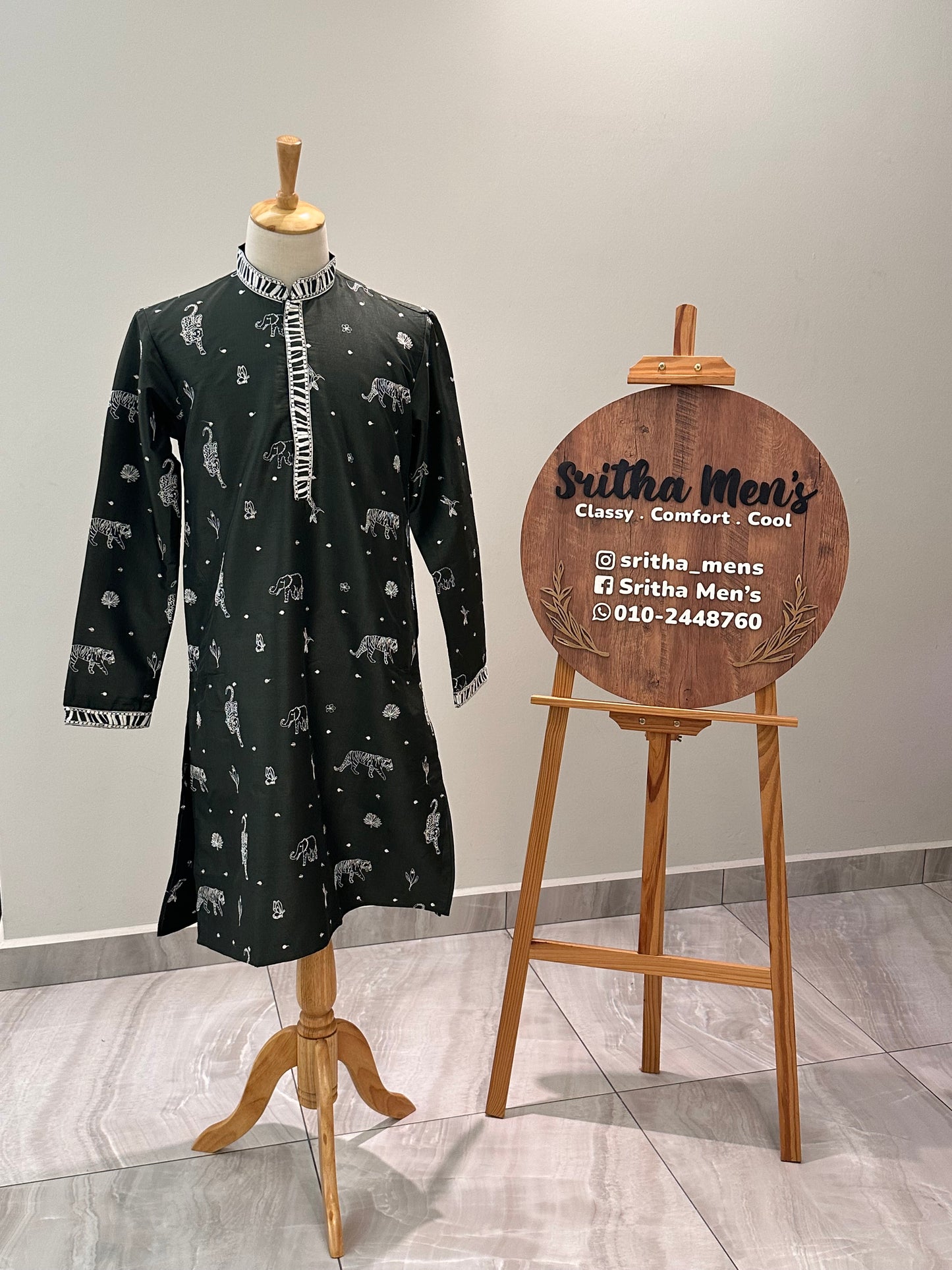 SM1125-02-07 Olive Green with Thread work Cotton Blend Kurta Set