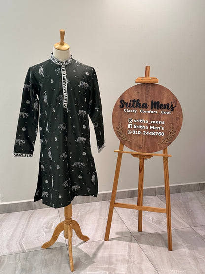 SM1125-02-07 Olive Green with Thread work Cotton Blend Kurta Set