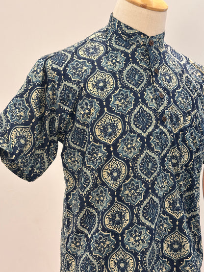 SM0326-16-04 Dark Blue Base Mandala Print Short Cotton Kurta