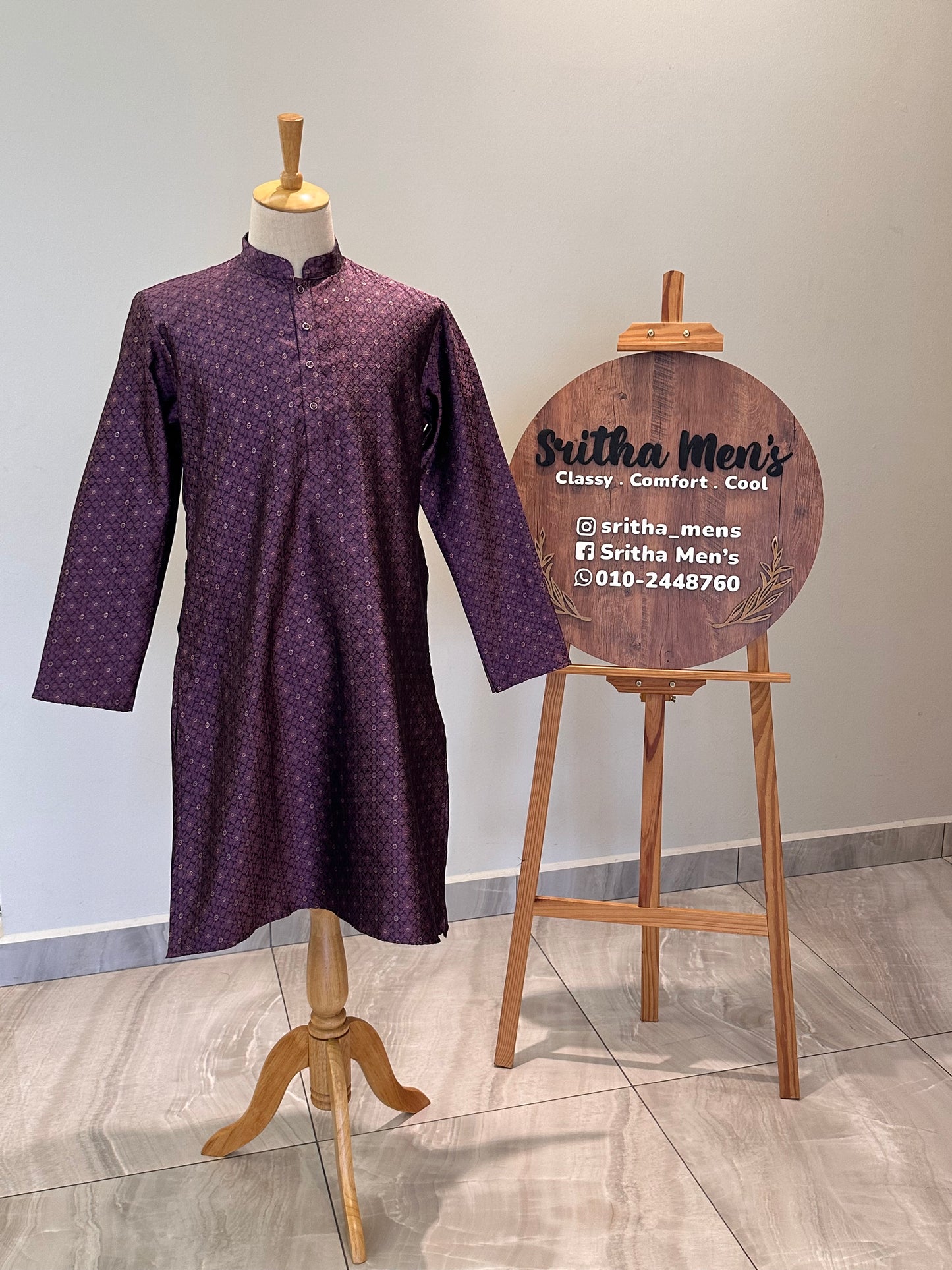 SM1125-02-11 Purple & Gold Jacquard Silk with Lining Kurta Set