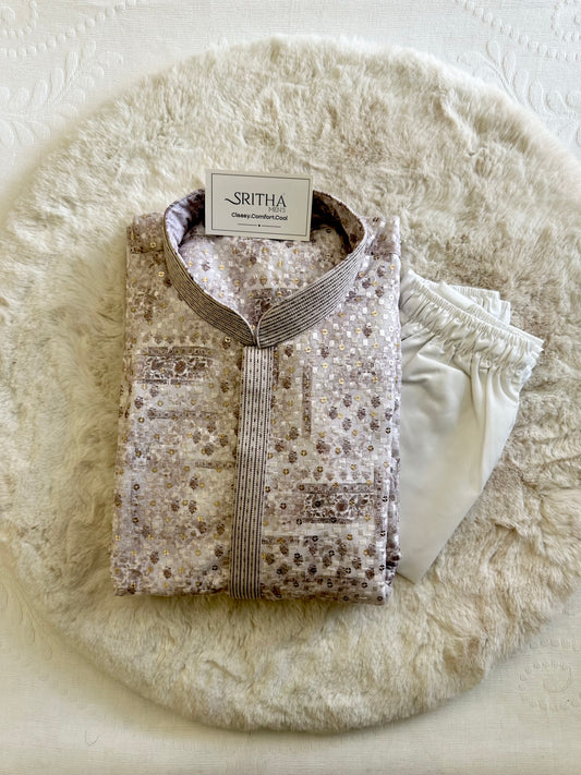 SM0525-02-18 White & Brown Gold Sequins with Full Cotton Lining Kurta Set