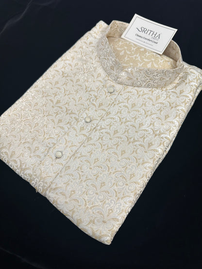 SM0626-02-16 Dual Shade Ivory & Gold Jacquard Silk Kurta Set
