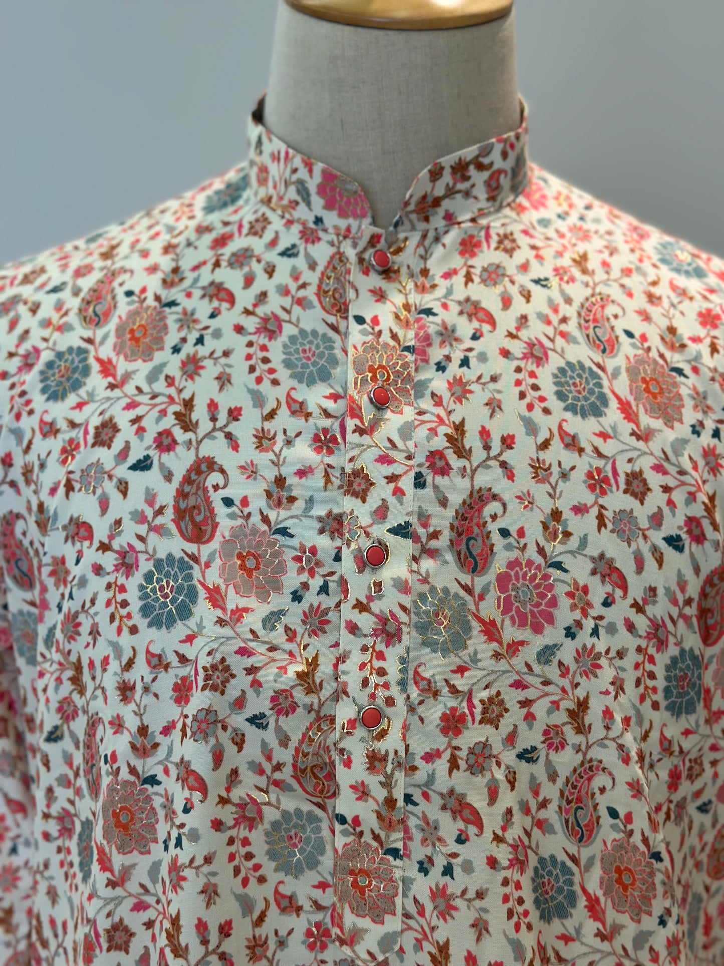 SM1125-02-15 White Floral Soft Viscose Blend Kurta Set