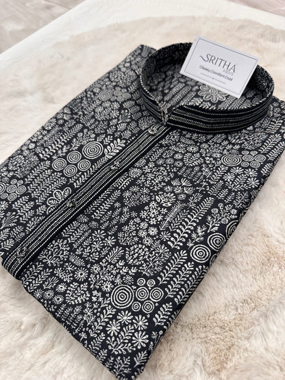 SM1225-01-13 Black & White Soft Cotton Silk Kurta