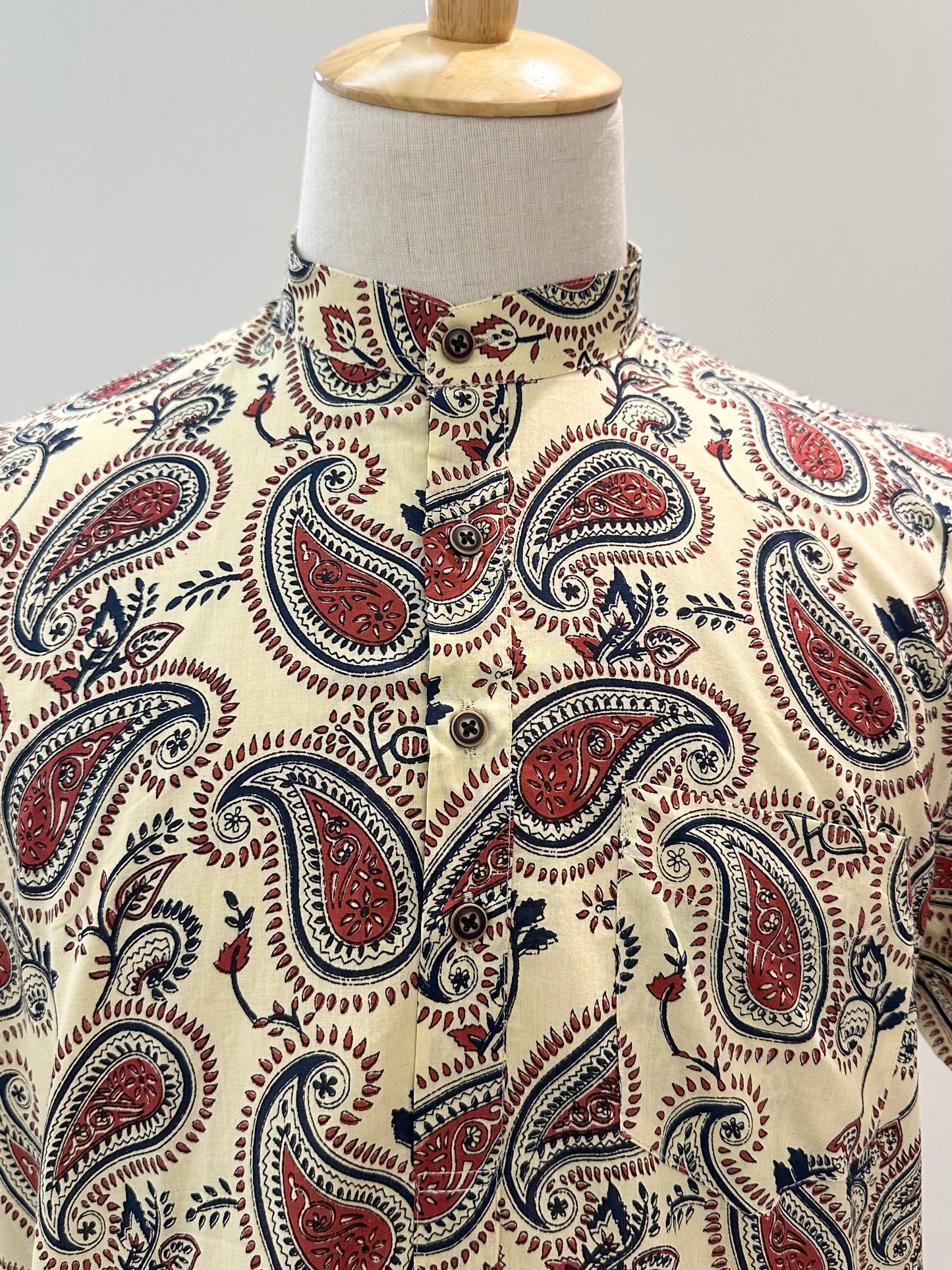 SM0925-16-06 Cream Mango Print Short Cotton Kurta