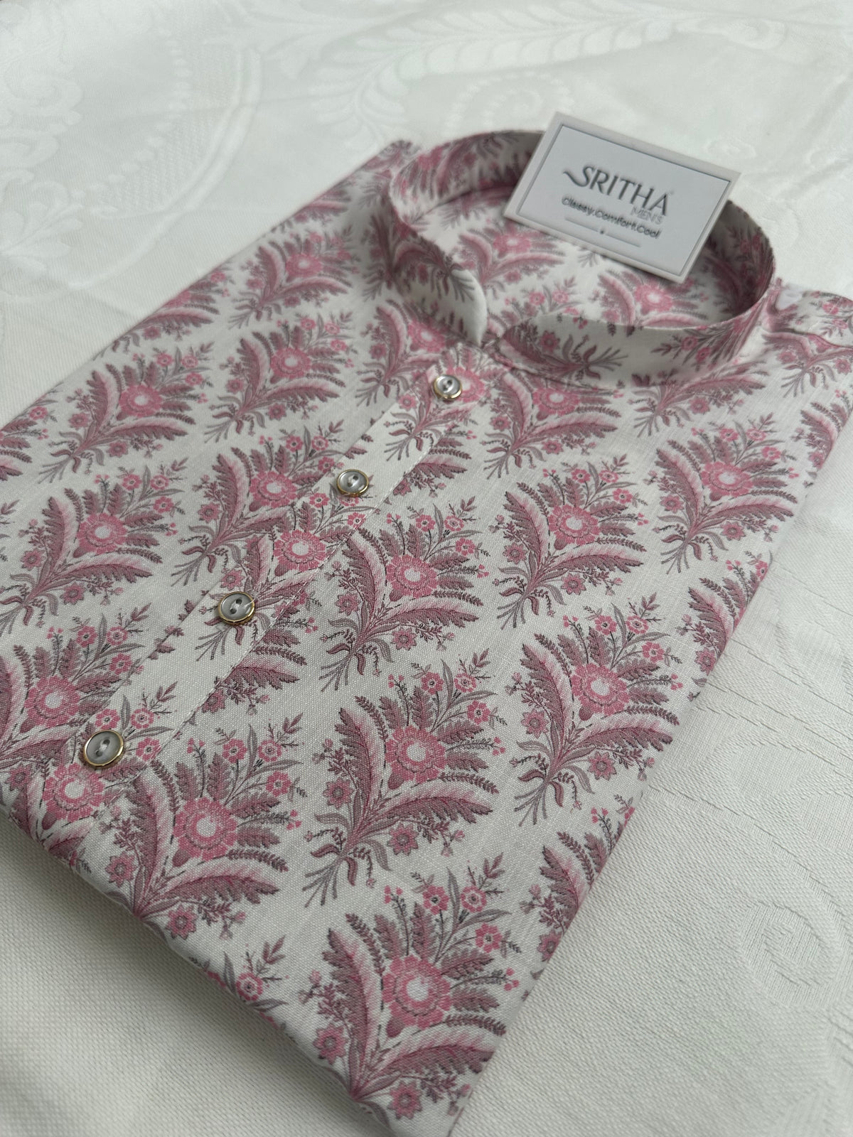 SM0826-01-06 White & Pink Soft Cotton Kurta