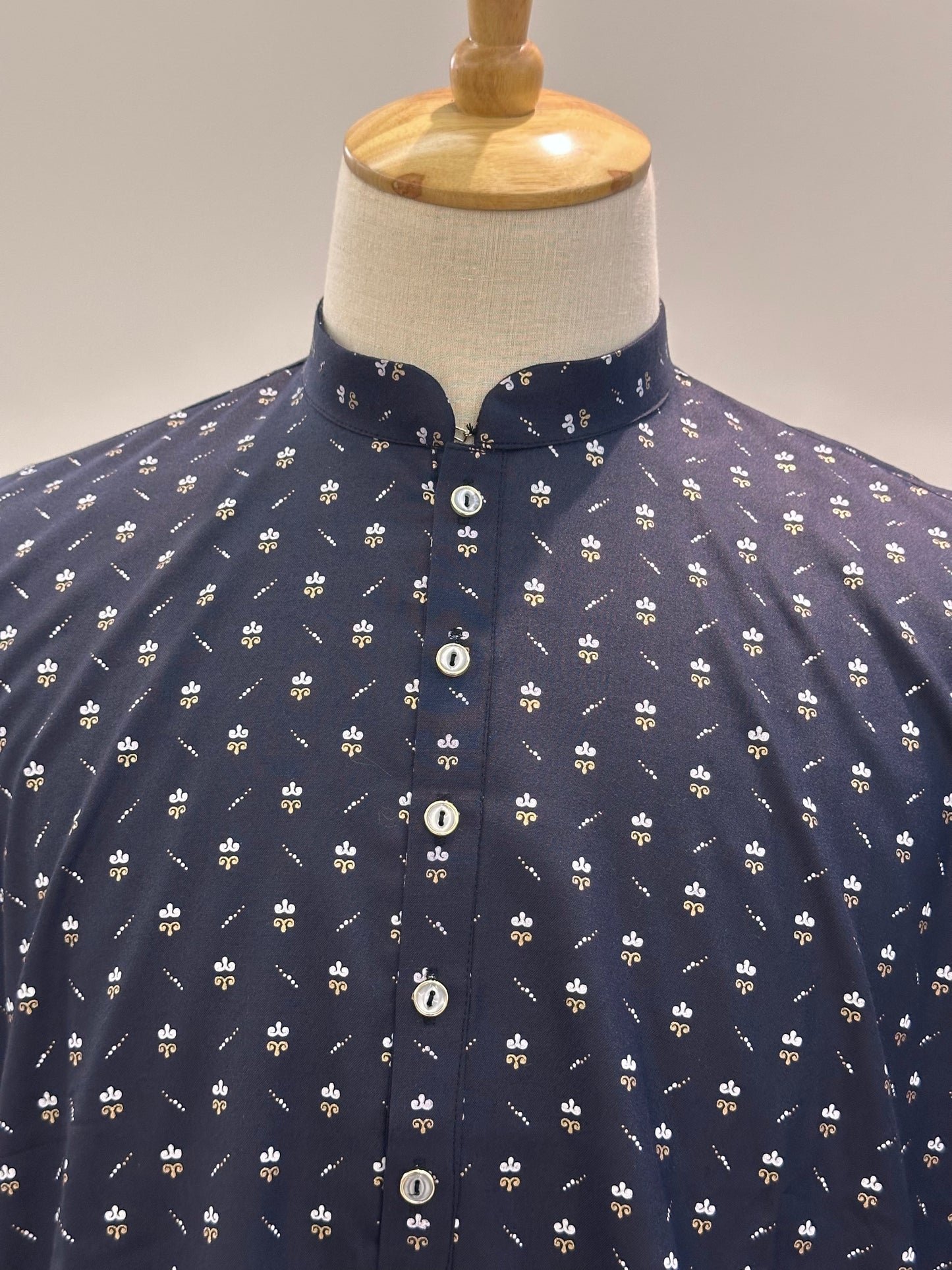 SM0226-01-06 Dark Navy Blue & White Printed Cotton Kurta