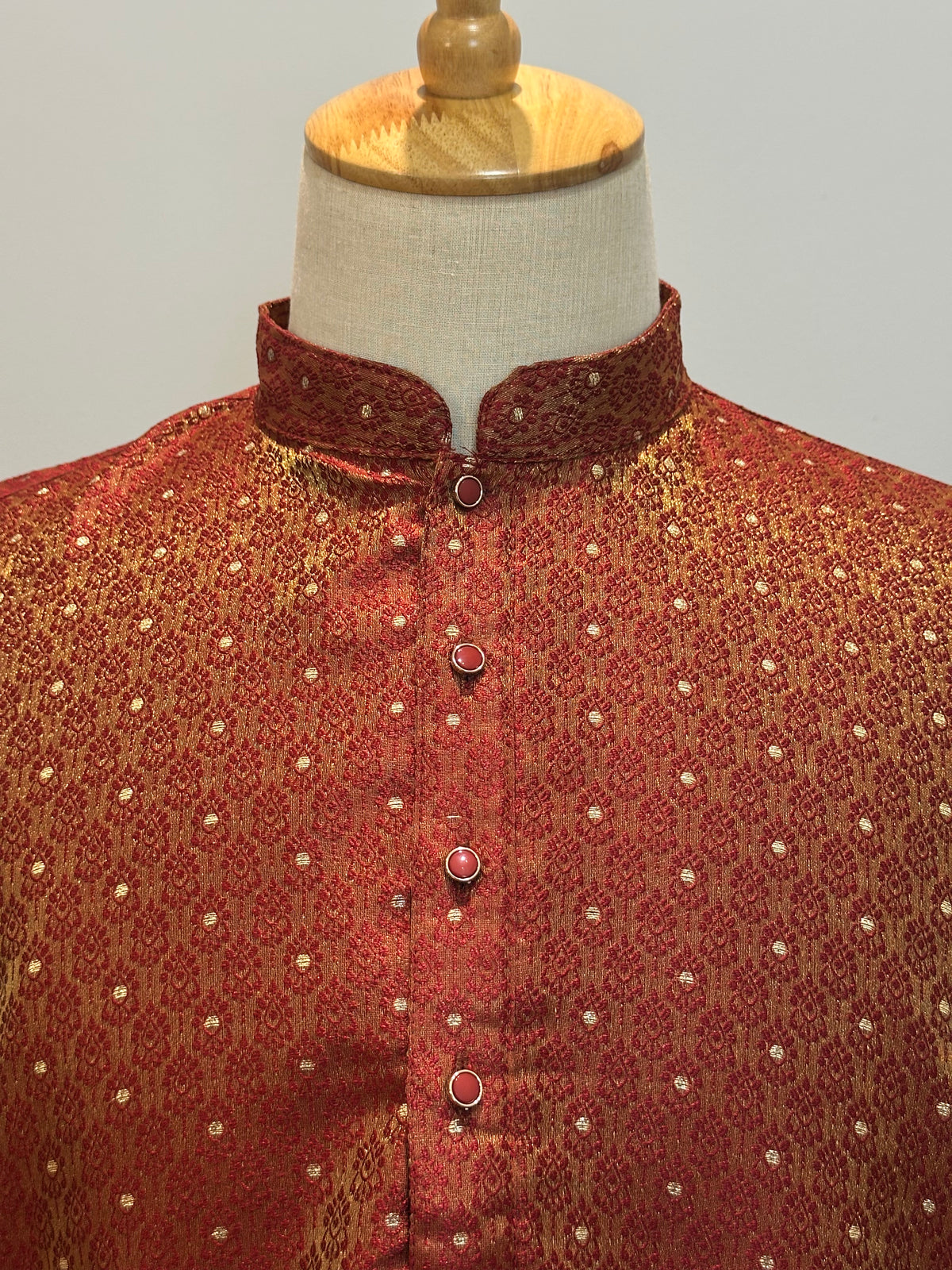SM0826-02-12 Red & Gold Dual Shade Jacquard Silk Blend Kurta Set