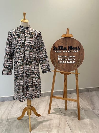 SM0925-01-15 Green & White Print Cotton Kurta