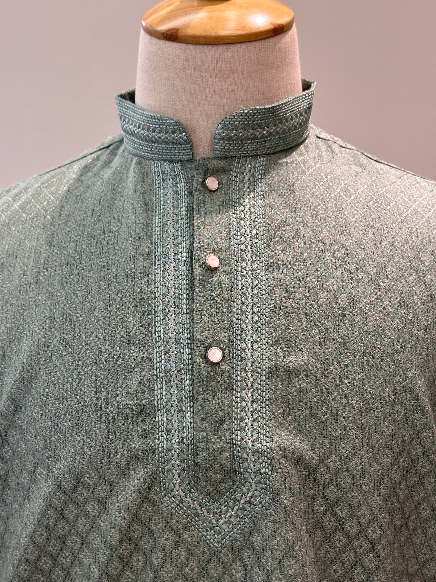 SM0126-18-02 Steel Green Short Cotton Blend Kurta