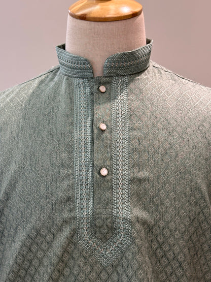 SM0126-18-02 Steel Green Short Cotton Blend Kurta