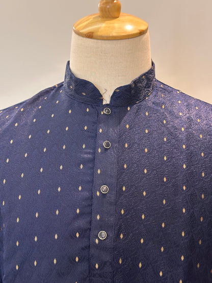 SM1125-02-09 Dual Shade Navy Blue Jacquard Kurta Set
