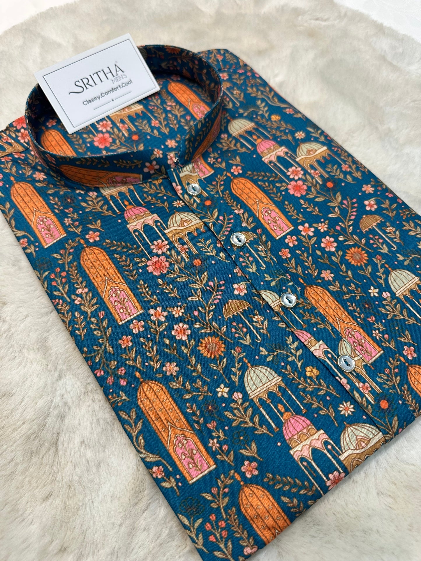 SM0726-01-07 Teal Base Printed Soft Cotton Kurta