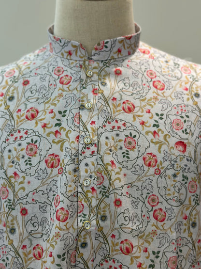 SM0925-01-13 White Faded Floral Cotton Kurta