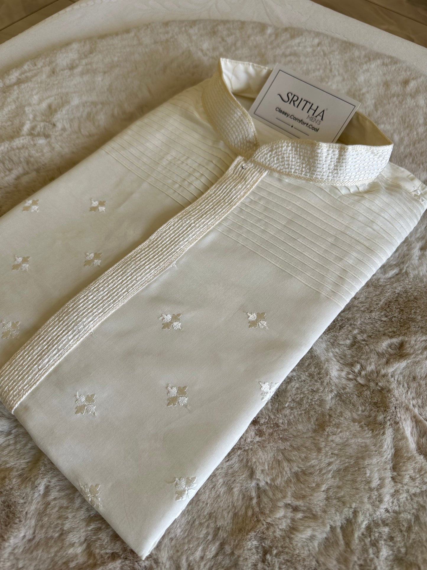 SM0326-06-03 White with Embroidery Floral Soft Cotton Blend Kurta Set