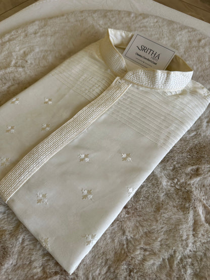 SM0326-06-03 White with Embroidery Floral Soft Cotton Blend Kurta Set