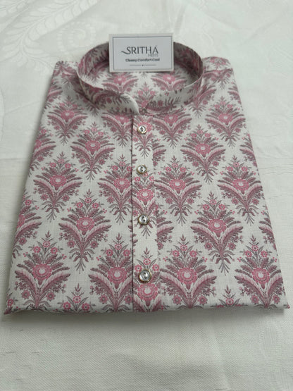 SM0826-01-06 White & Pink Soft Cotton Kurta