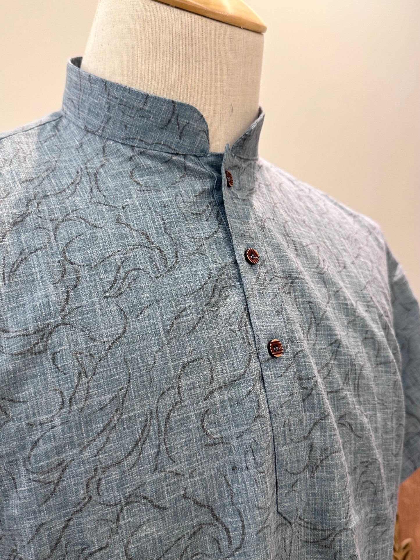 SM0925-18-15 Denim Blue Solid Cotton Short Kurta