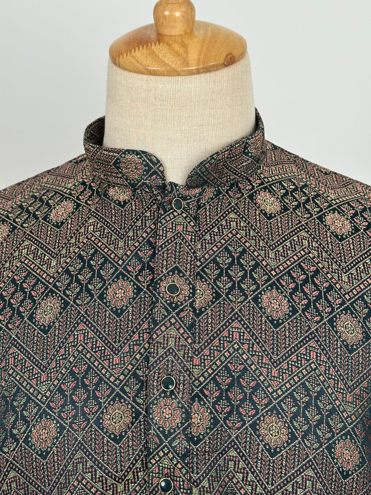SM0826-02-16 Dark Green Heavy Design Jacquard Silk Blend Kurta Set