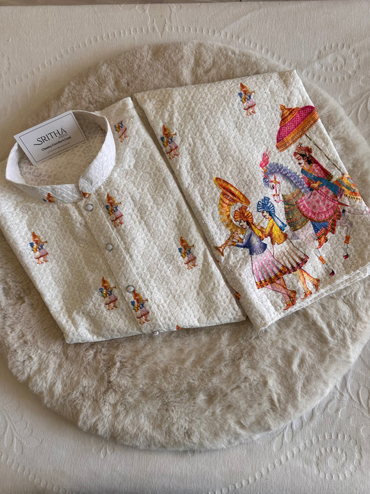 SM1125-02-19 White Wedding Design Cotton Kurta Set