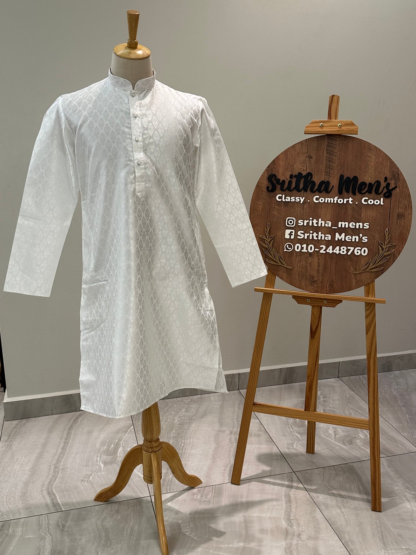 SM0525-02-21 White & Silver Soft Silk Blend Kurta Set