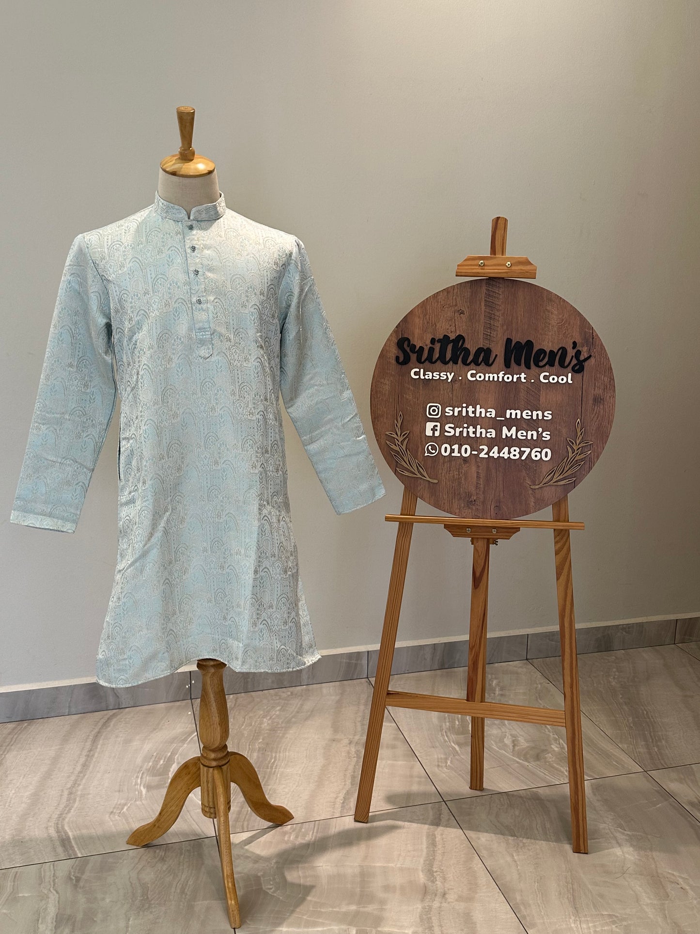 SM0526-02-04 Dual Shade Blue With Golden Lining Jacquard Silk Kurta Set