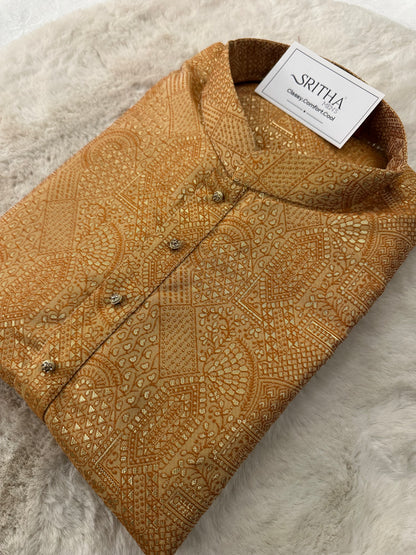 SM0526-02-06 Orange & Gold Silk Blend Kurta with Cotton Lining Kurta Set