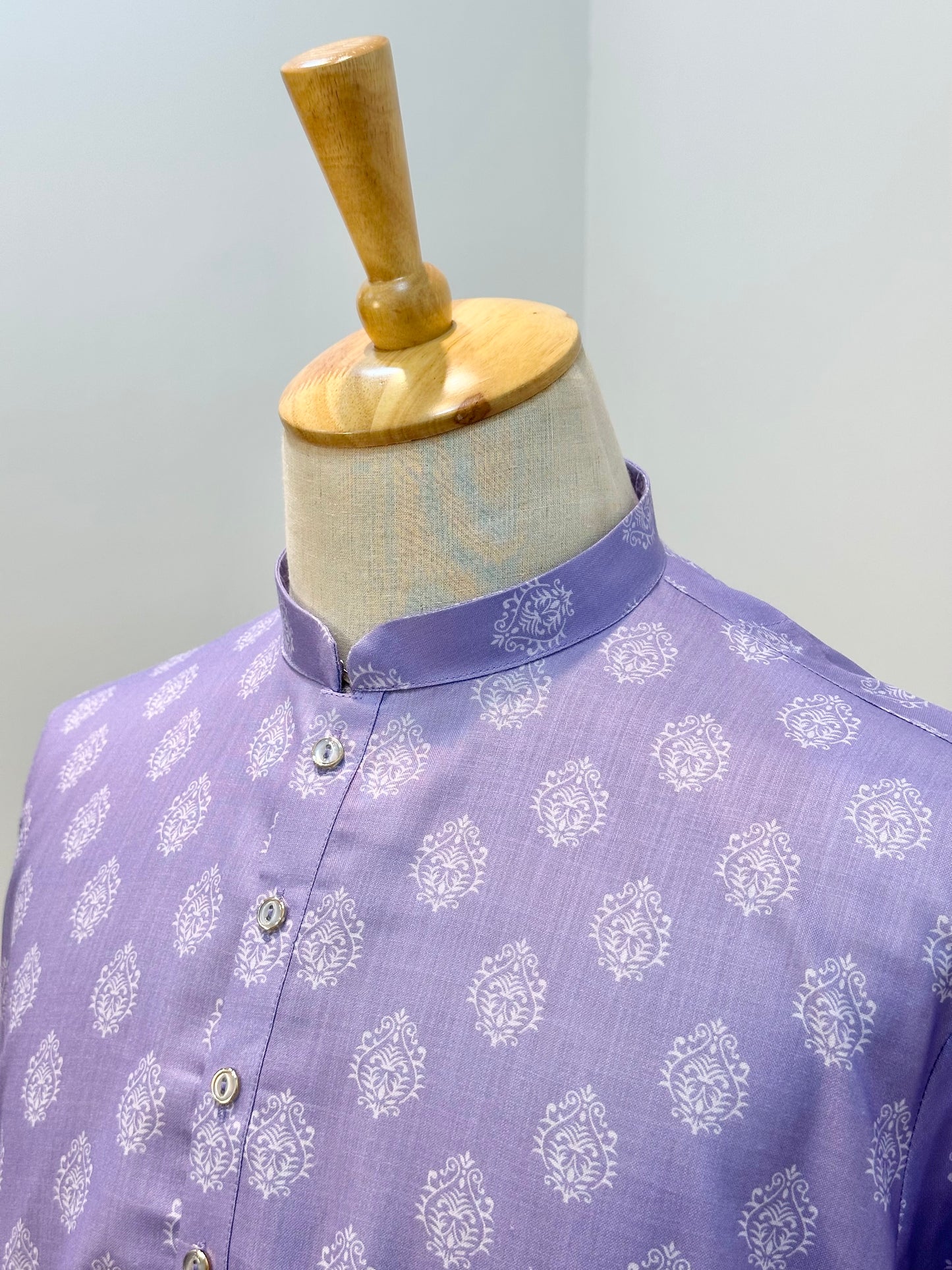 SM0726-01-01 Dark Lavender & White Printed Soft Cotton Kurta
