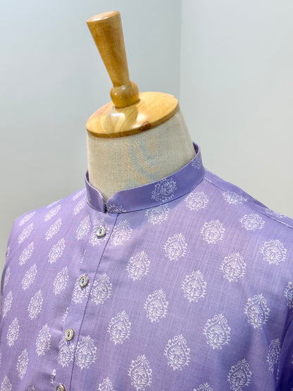 SM0726-01-01 Dark Lavender & White Printed Soft Cotton Kurta