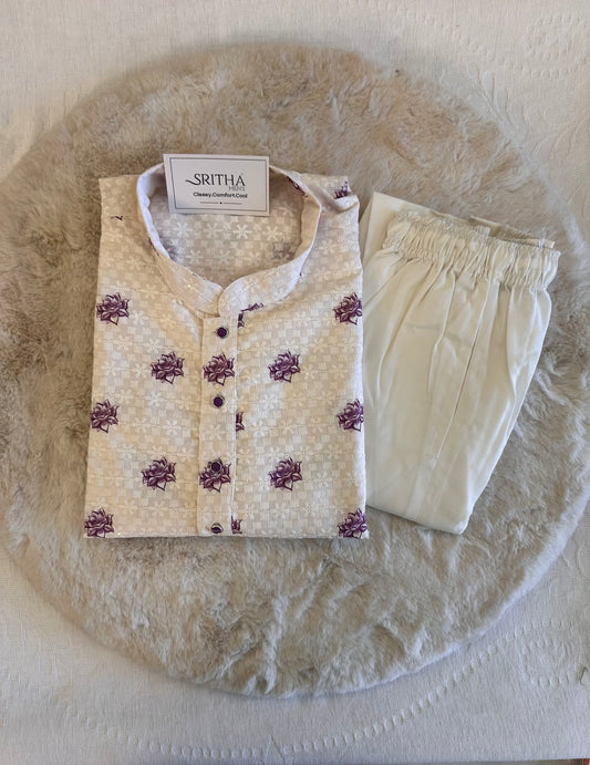 SM0326-02-06 White Lavender Flamingo & Floral Thread-work Design