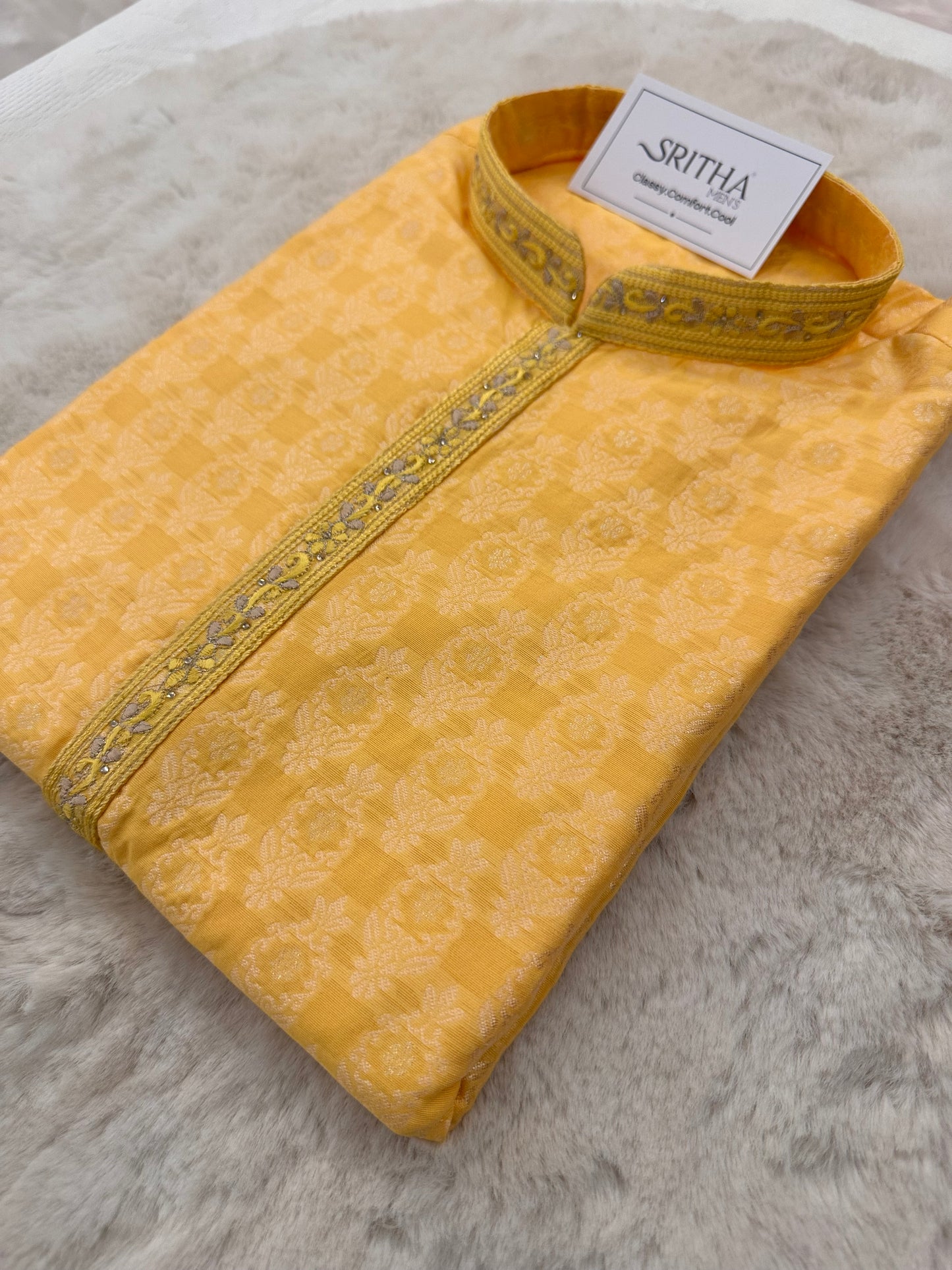 SM0126-02-02 Yellow Jacquard with Cotton Lining Set