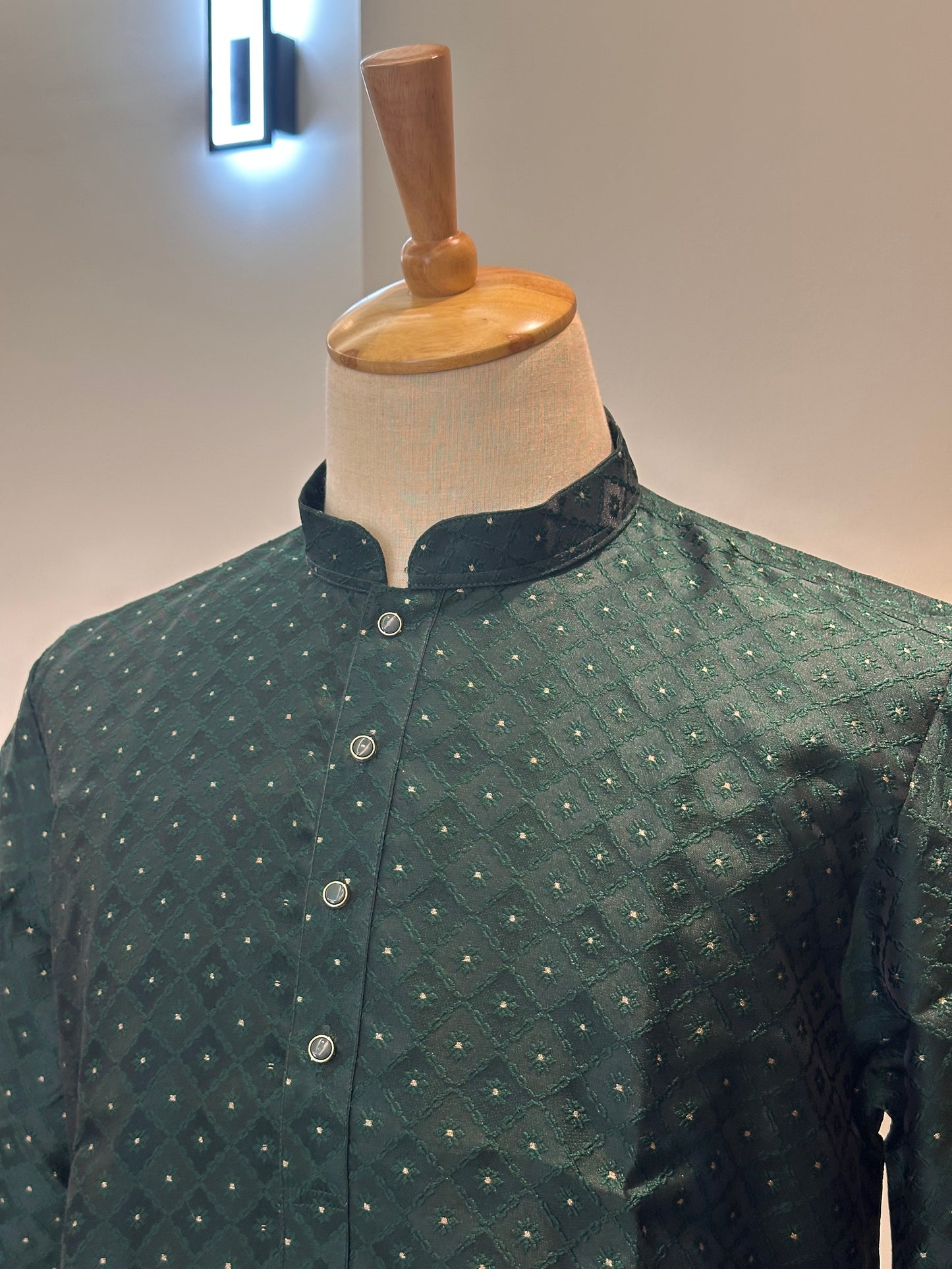 SM0925-02-08 Bottle Green Silk Blend Kurta Set