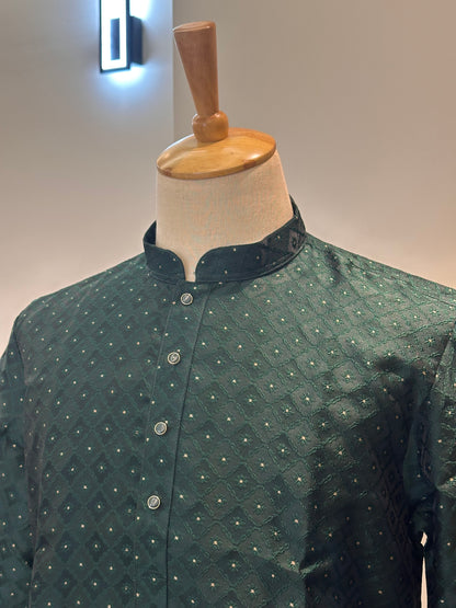 SM0925-02-08 Bottle Green Silk Blend Kurta Set
