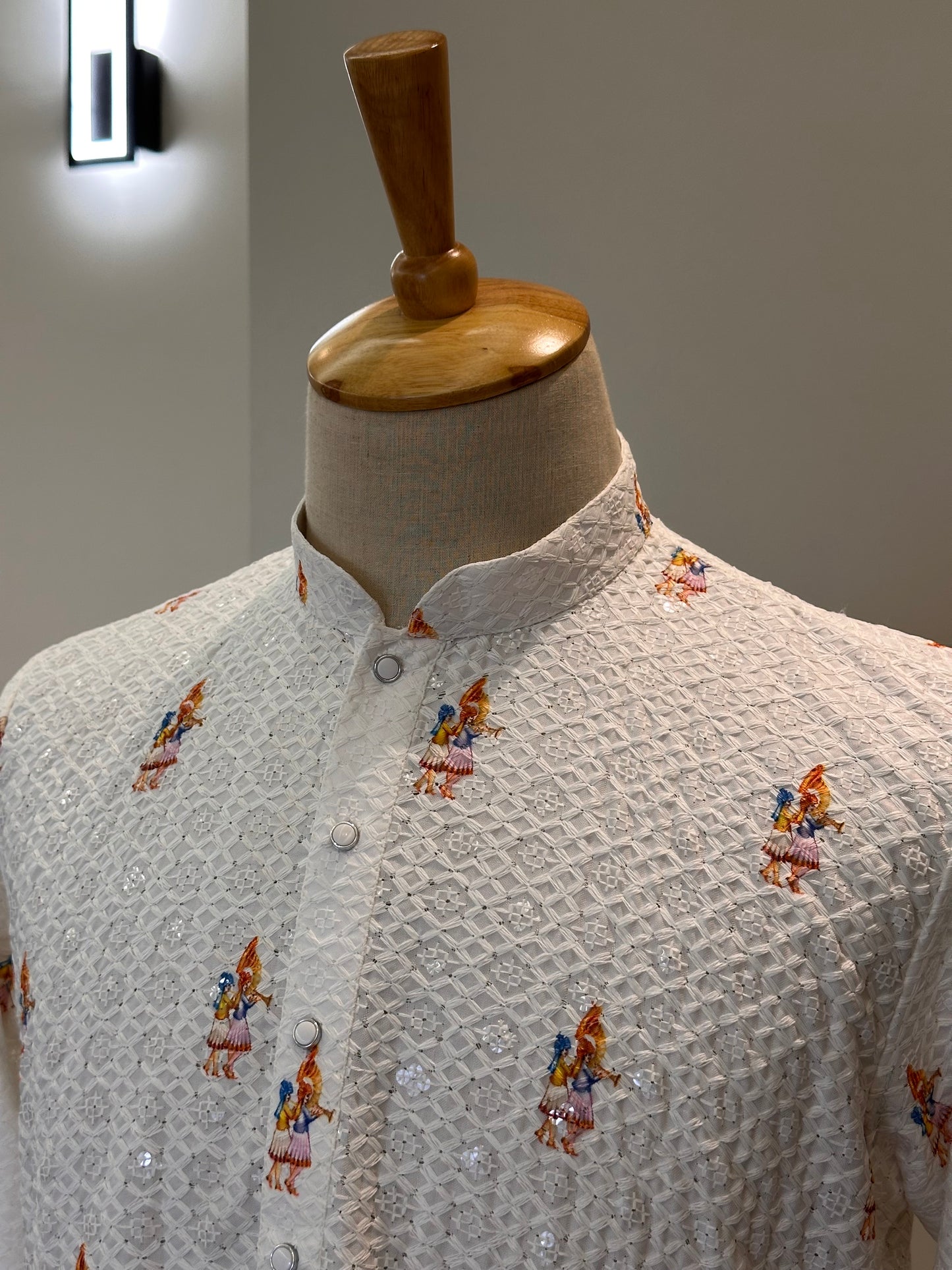 SM1125-02-19 White Wedding Design Cotton Kurta Set