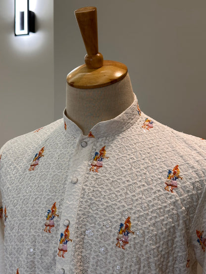 SM1125-02-19 White Wedding Design Cotton Kurta Set