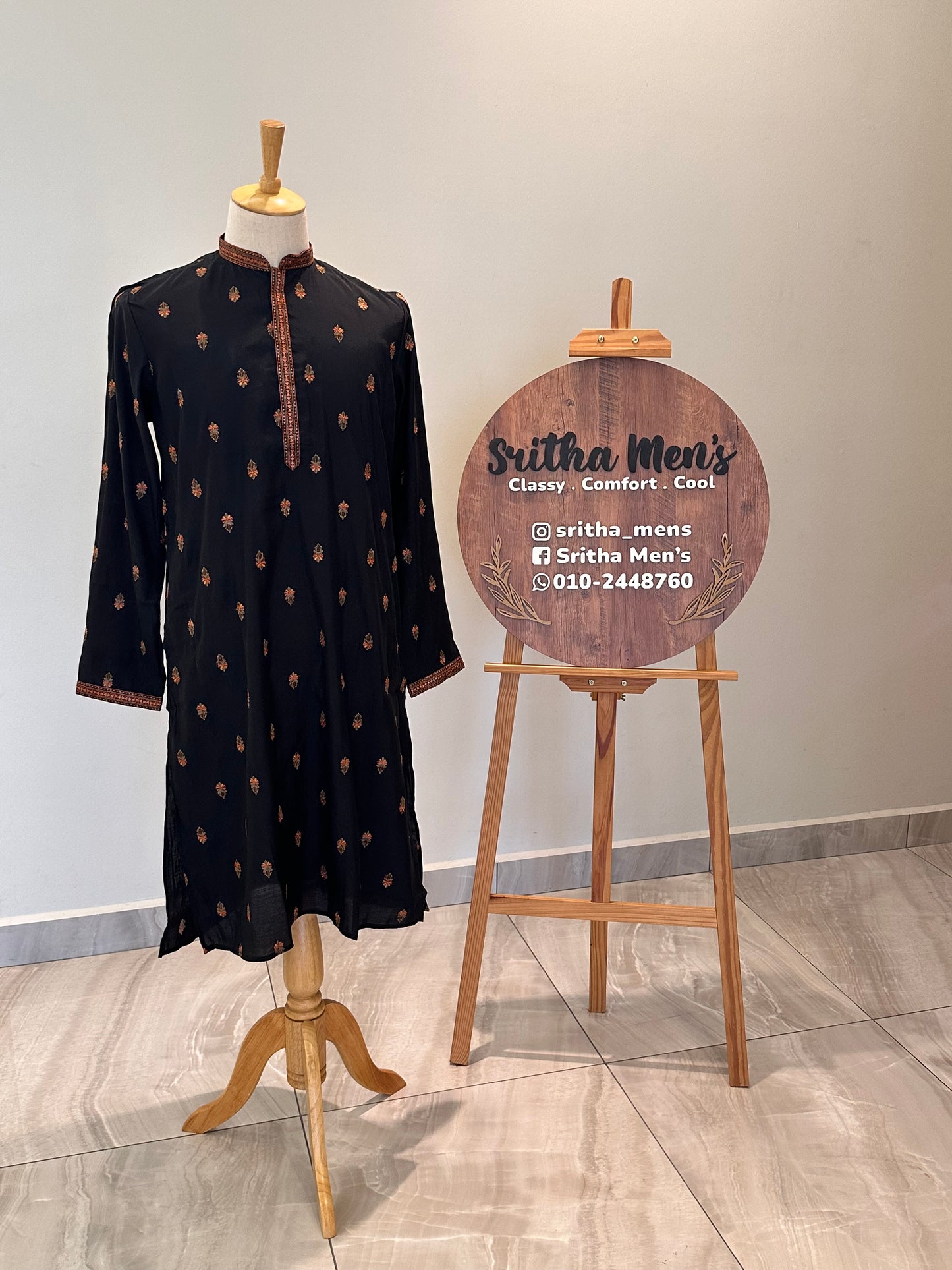 SM1125-06-05 Black Soft Silk & Colourful Embroidery Kurta Set