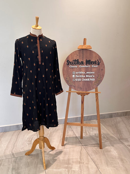 SM1125-06-05 Black Soft Silk & Colourful Embroidery Kurta Set