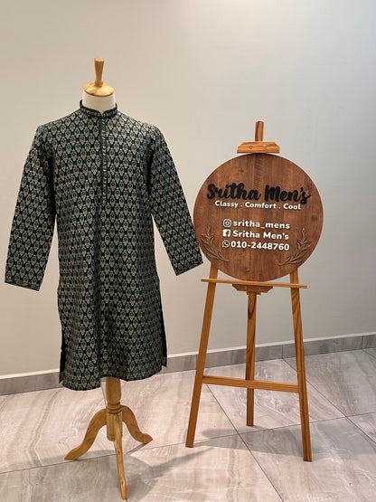 SM0126-02-03 Dark Green & Gold Jacquard with Cotton Lining Set