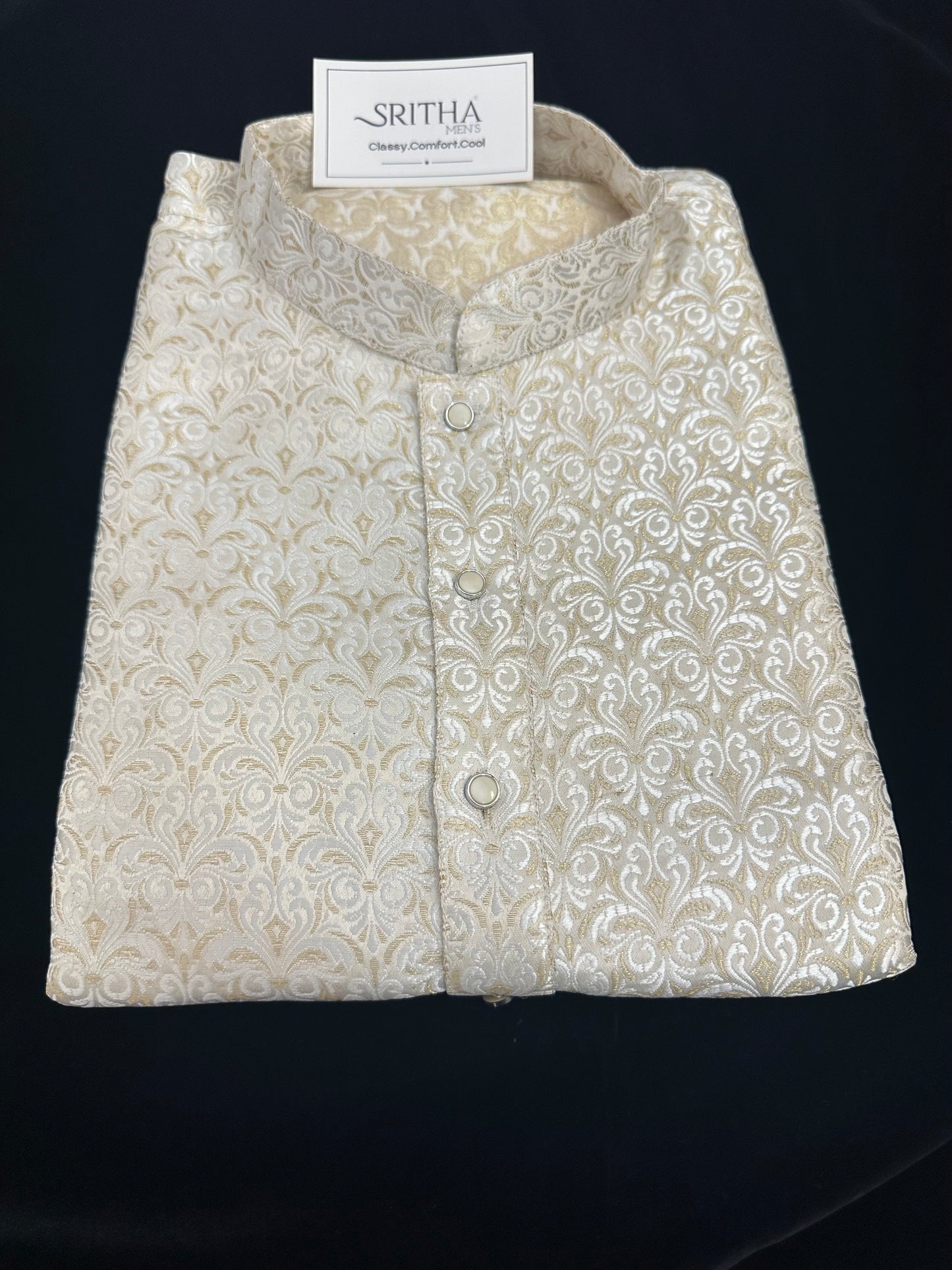 SM0626-02-16 Dual Shade Ivory & Gold Jacquard Silk Kurta Set