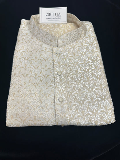 SM0626-02-16 Dual Shade Ivory & Gold Jacquard Silk Kurta Set