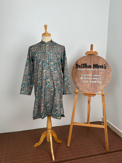 SM0826-01-11 Green Animal Print Soft Cotton Kurta