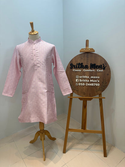 SM0626-02-07 Lavender Pink Jacquard Silk Blend Kurta Set