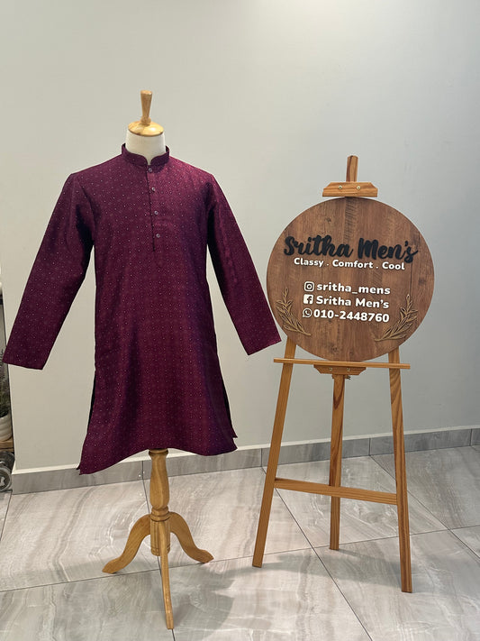 SM0526-02-03 Wine & Gold Kurta Set