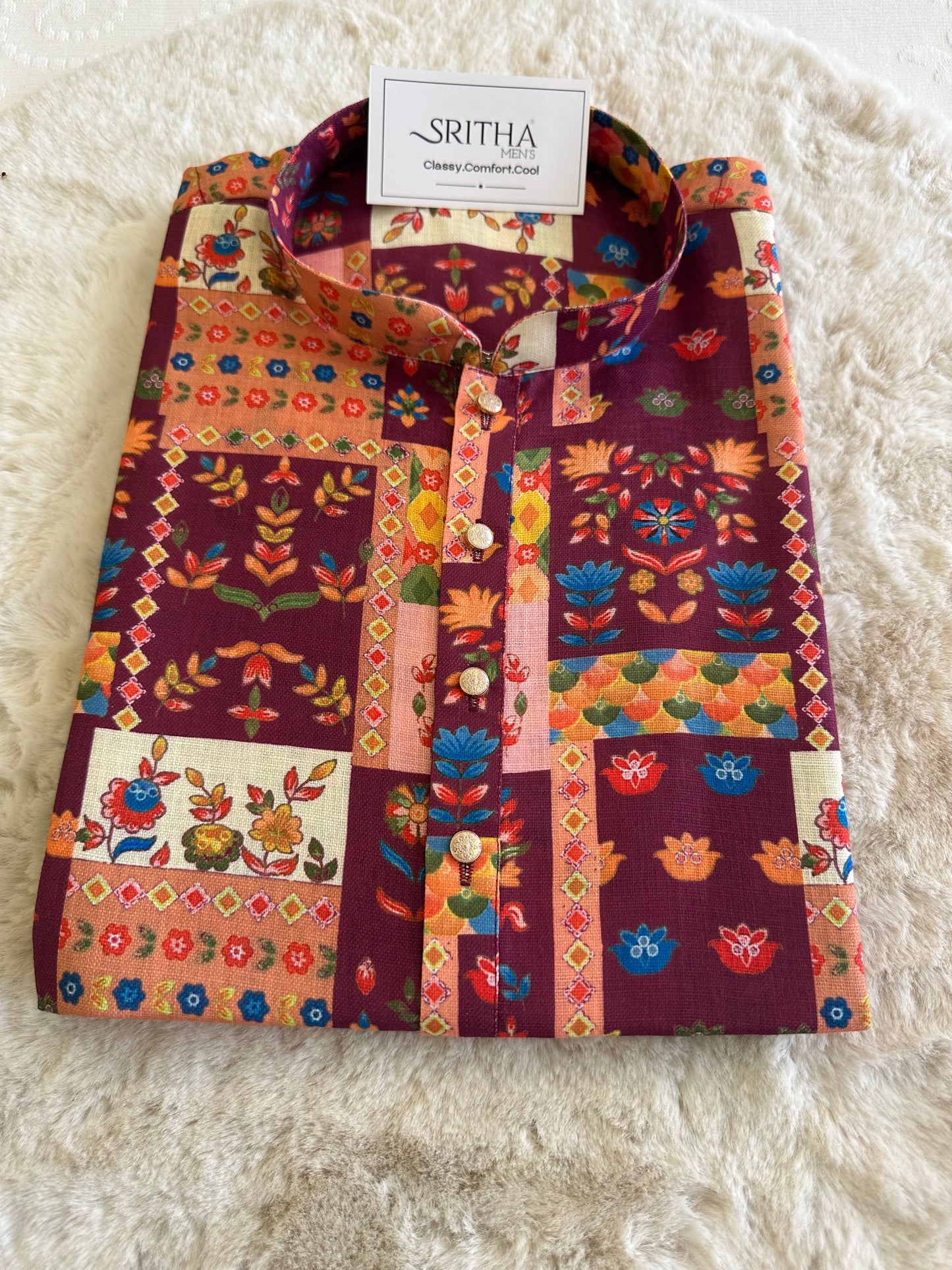 SM0825-01-03 Multicolour Patchwork Design Cotton Kurta