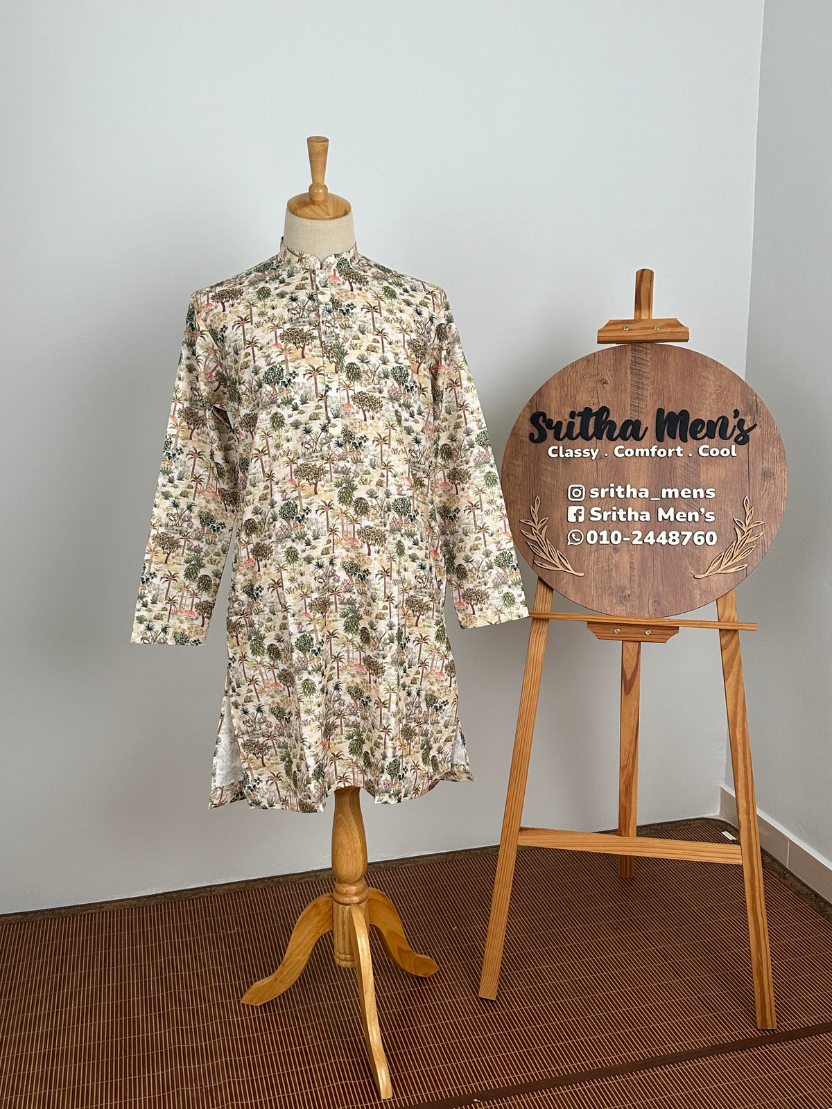SM0826-01-12 Off White Tree Print Soft Cotton Kurta