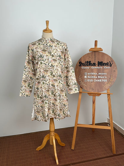 SM0826-01-12 Off White Tree Print Soft Cotton Kurta