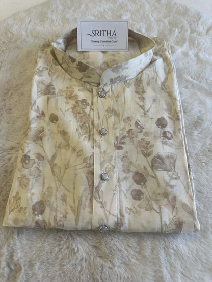 SM0725-02-07 Cream Floral Soft Muslin Blend Kurta Set