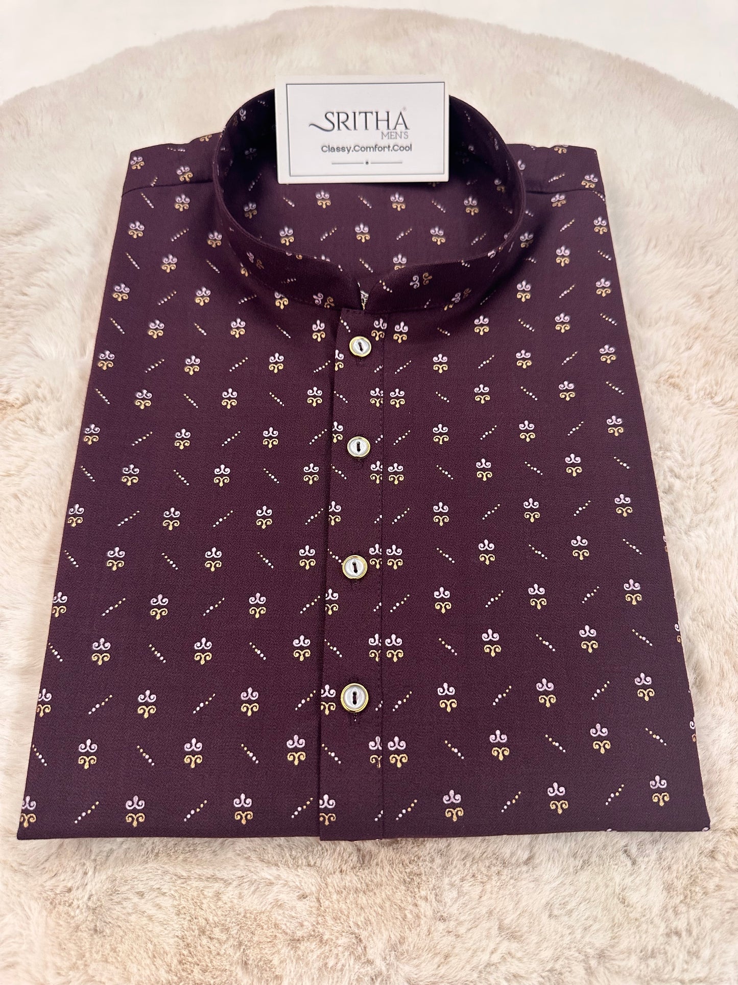 SM0126-01-02 Wine Purple Printed Cotton Kurta