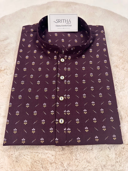 SM0126-01-02 Wine Purple Printed Cotton Kurta